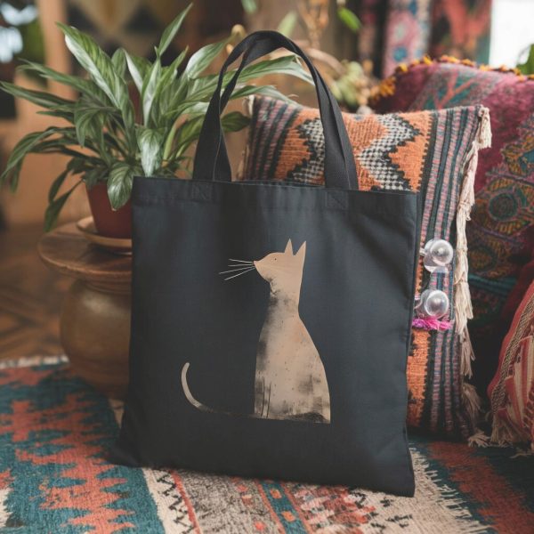 Cats & Beauty Black Tote Bag – Abstract Cat Silhouette Design