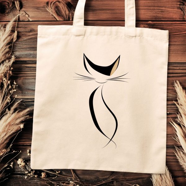 Cats Minimalism Tote Bag - Sleek Black Cat Silhouette - Image 2