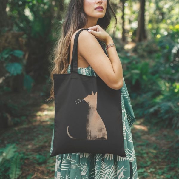 Cats & Beauty Black Tote Bag – Abstract Cat Silhouette Design - Image 2