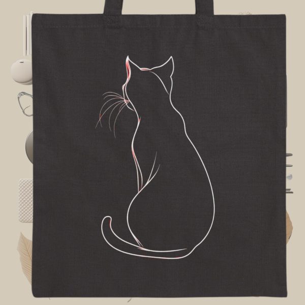 Cats & Beauty Black Tote Bag – Elegant Cat Outline Design - Image 9