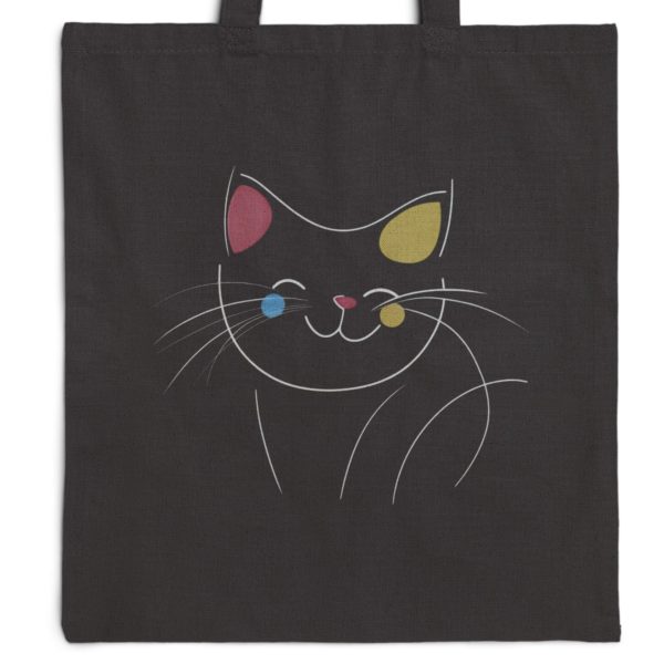 Cats Minimalism Tote Bag - Playful Cat Face with Color Accents - Image 8