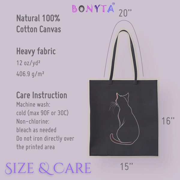 Cats & Beauty Black Tote Bag – Elegant Cat Outline Design - Image 8