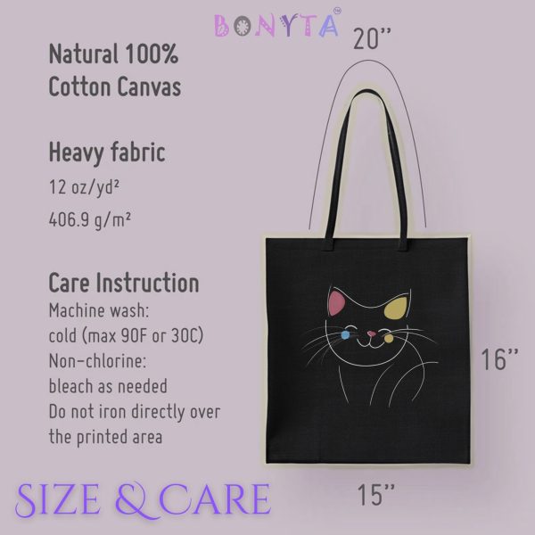 Cats Minimalism Tote Bag - Playful Cat Face with Color Accents - Image 7