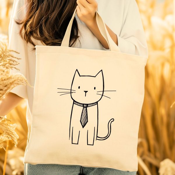 Cats Minimalism Tote Bag - Dapper Cat with Tie - Image 5