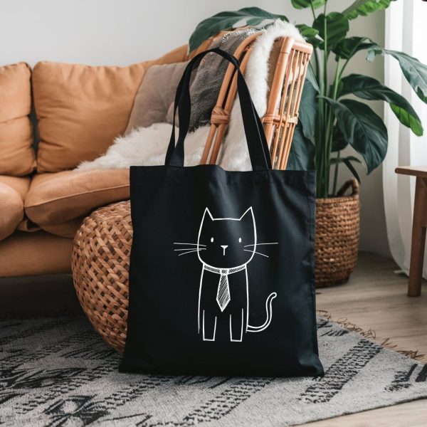 Cats Minimalism Tote Bag - Dapper Cat with Tie - Image 4