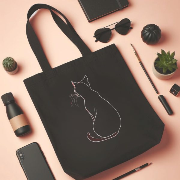 Cats & Beauty Black Tote Bag – Elegant Cat Outline Design - Image 4