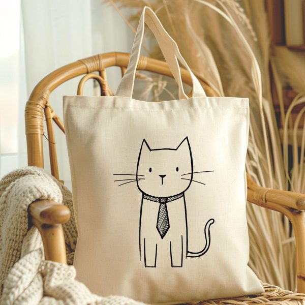 Cats Minimalism Tote Bag - Dapper Cat with Tie