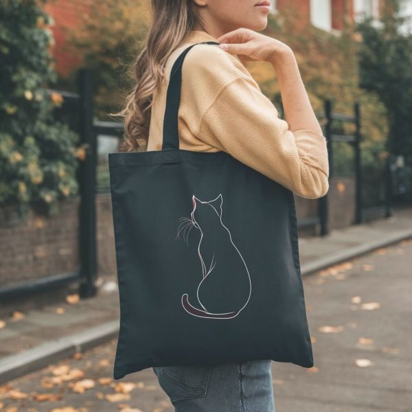 Cats & Beauty Black Tote Bag – Elegant Cat Outline Design