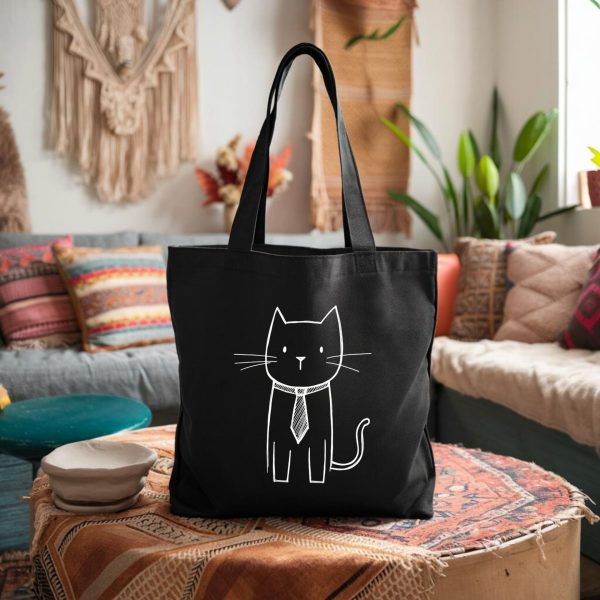 Cats Minimalism Tote Bag - Dapper Cat with Tie - Image 2