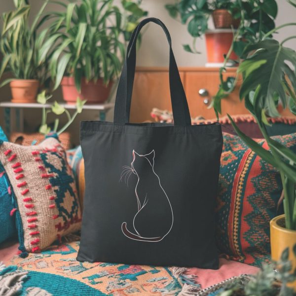 Cats & Beauty Black Tote Bag – Elegant Cat Outline Design - Image 2