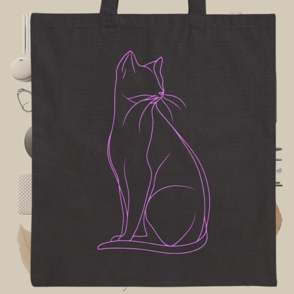 Cats & Beauty Black Tote Bag – Purple Cat Outline Design - Image 8