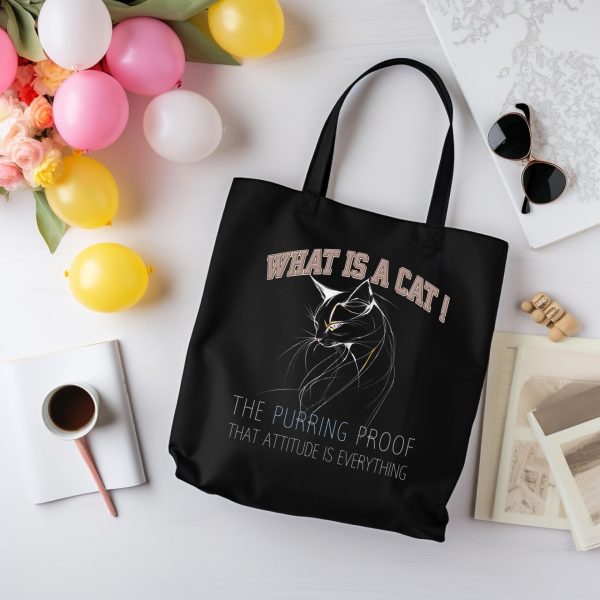 What Is a Cat? The Purring Proof That Attitude Is Everything Tote Bag – Fun Cat Lover Gift - Image 5