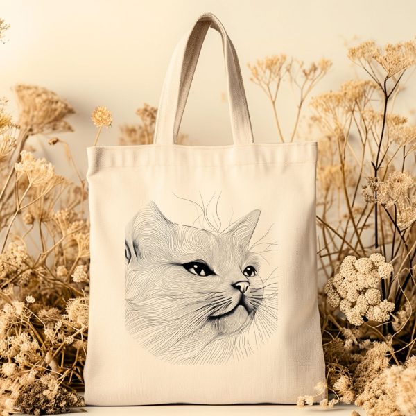 Cats Minimalism Tote Bag - Elegant Cat Profile Sketch - Image 5