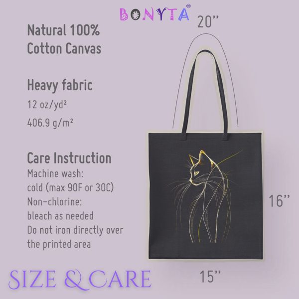 Cats & Beauty Black Tote Bag – Elegant Cat Profile with Golden Accents - Image 8