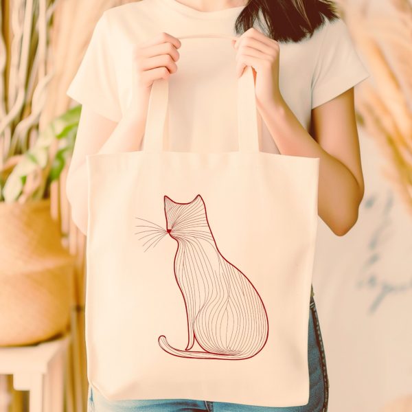 Cats Minimalism Tote Bag - Elegant Red Line Art Cat Design - Image 4