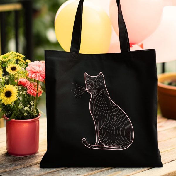 Cats Minimalism Tote Bag - Elegant Red Line Art Cat Design