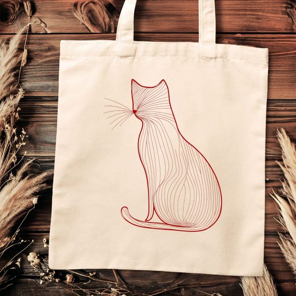 Cats Minimalism Tote Bag - Elegant Red Line Art Cat Design - Image 2