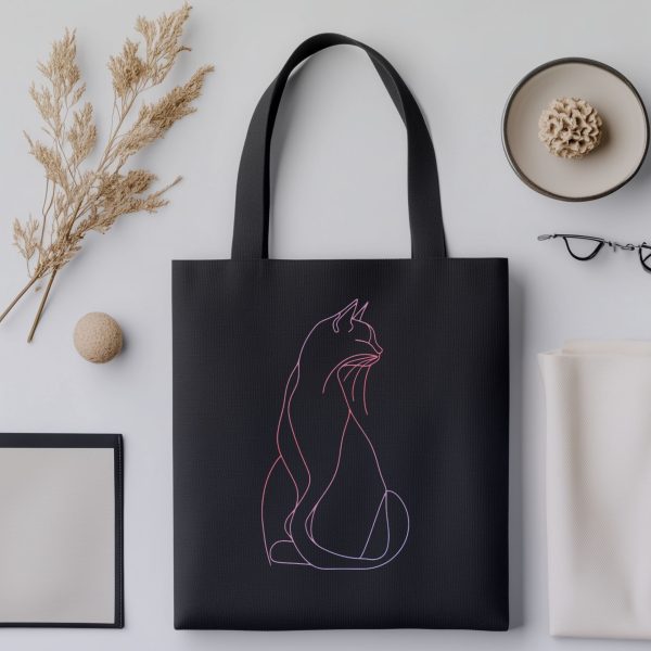 Cats & Beauty Black Tote Bag – Elegant Cat Outline in Gradient Pink and Purple - Image 4