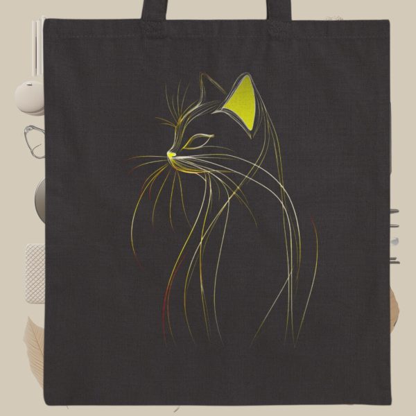 Cats & Beauty Black Tote Bag – Elegant Cat Outline with Yellow Accent - Image 9