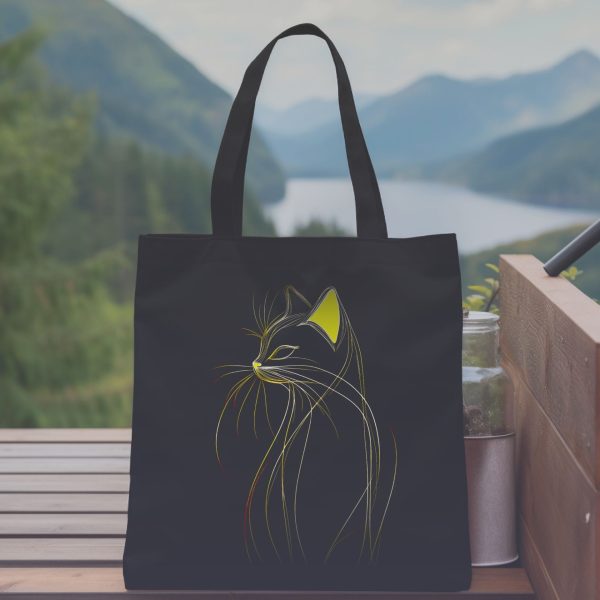 Cats & Beauty Black Tote Bag – Elegant Cat Outline with Yellow Accent - Image 5