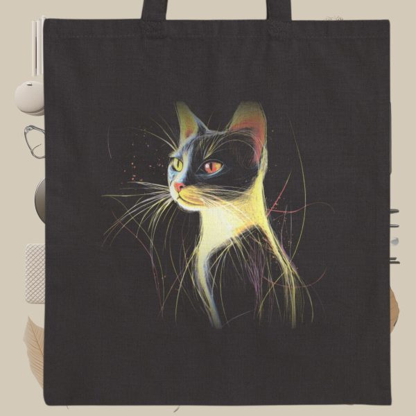 Cats & Beauty Black Tote Bag – Enigmatic Cat Portrait Design - Image 9