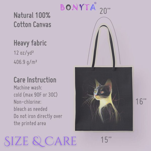 Cats & Beauty Black Tote Bag – Enigmatic Cat Portrait Design - Image 8