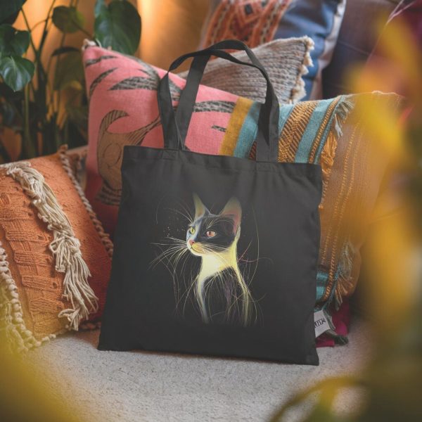 Cats & Beauty Black Tote Bag – Enigmatic Cat Portrait Design - Image 6