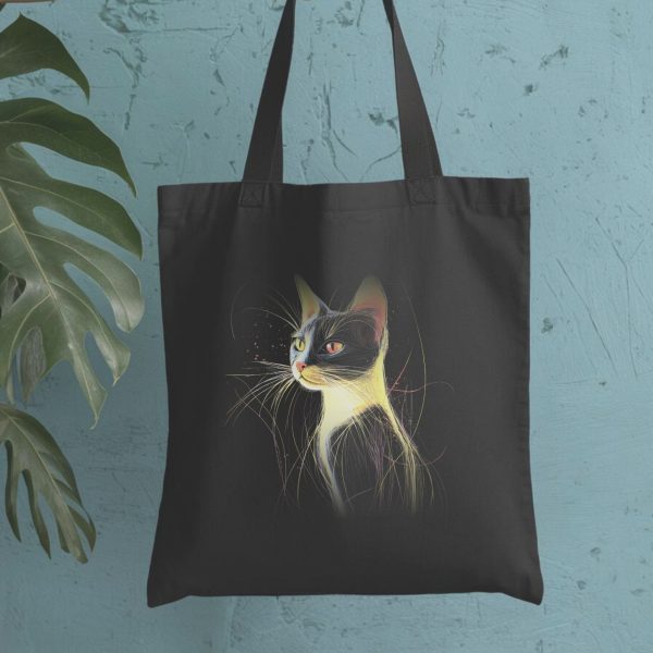 Cats & Beauty Black Tote Bag – Enigmatic Cat Portrait Design - Image 5