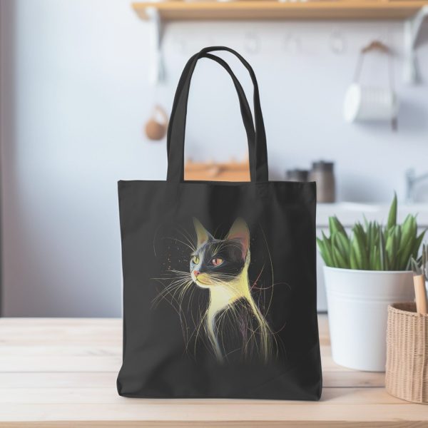 Cats & Beauty Black Tote Bag – Enigmatic Cat Portrait Design - Image 4