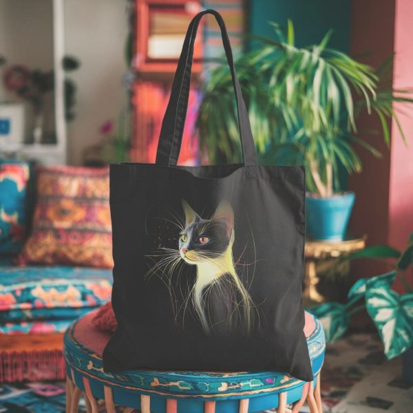 Cats & Beauty Black Tote Bag – Enigmatic Cat Portrait Design