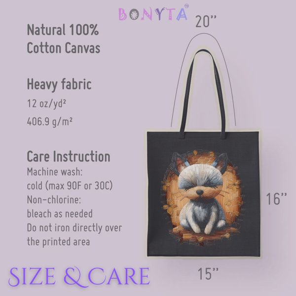 Cats & Beauty Black Tote Bag – Cozy Cat Embroidery Design - Image 8