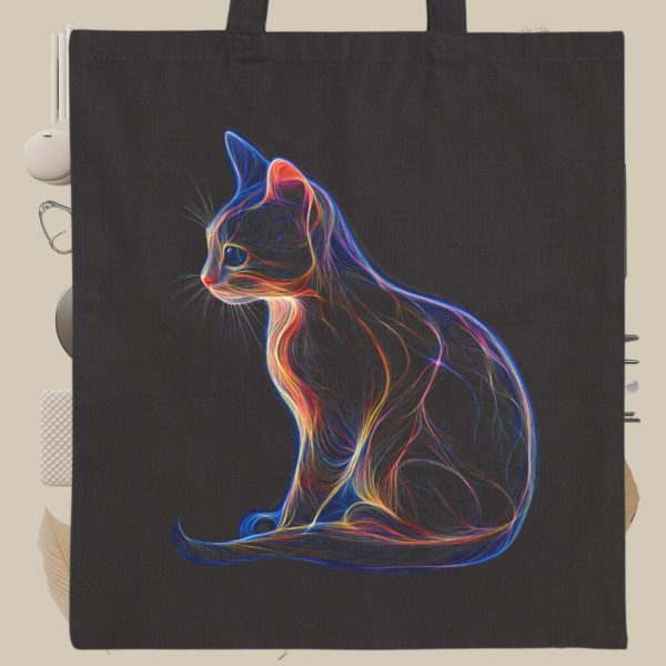 Cats & Beauty Black Tote Bag – Neon Cat Silhouette Design - Image 9