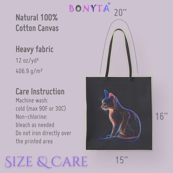 Cats & Beauty Black Tote Bag – Neon Cat Silhouette Design - Image 8