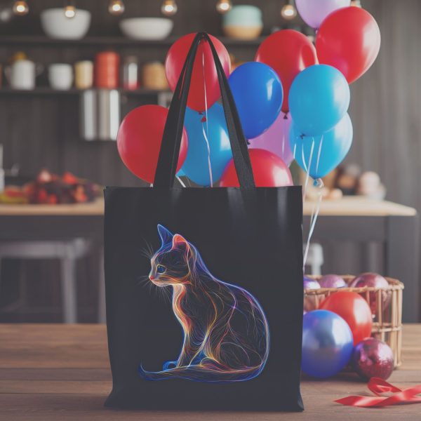 Cats & Beauty Black Tote Bag – Neon Cat Silhouette Design - Image 4