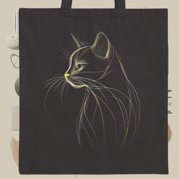 Cats & Beauty Black Tote Bag – Elegant Cat Outline - Image 9