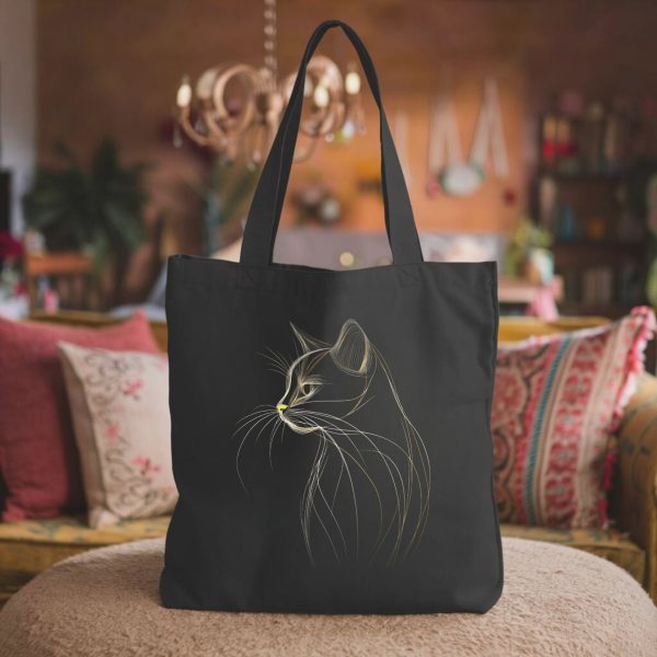 Cats & Beauty Black Tote Bag – Elegant Cat Outline - Image 6