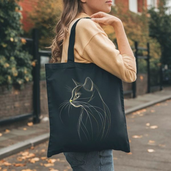 Cats & Beauty Black Tote Bag – Elegant Cat Outline - Image 5