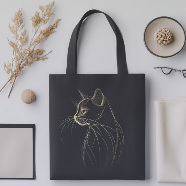 Cats & Beauty Black Tote Bag – Elegant Cat Outline - Image 4