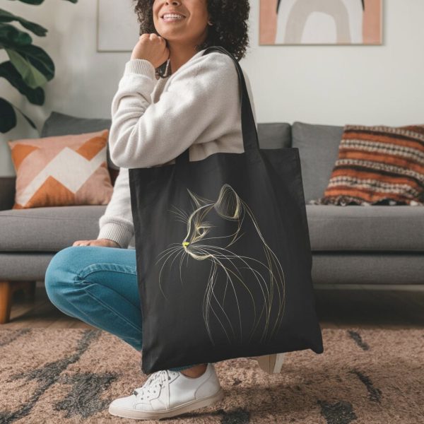 Cats & Beauty Black Tote Bag – Elegant Cat Outline - Image 2