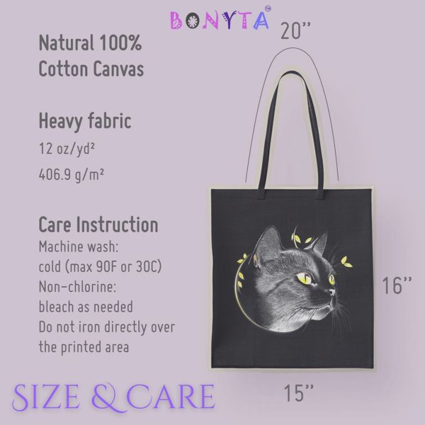 Cats & Beauty Black Tote Bag – Regal Cat with Golden Eyes - Image 9