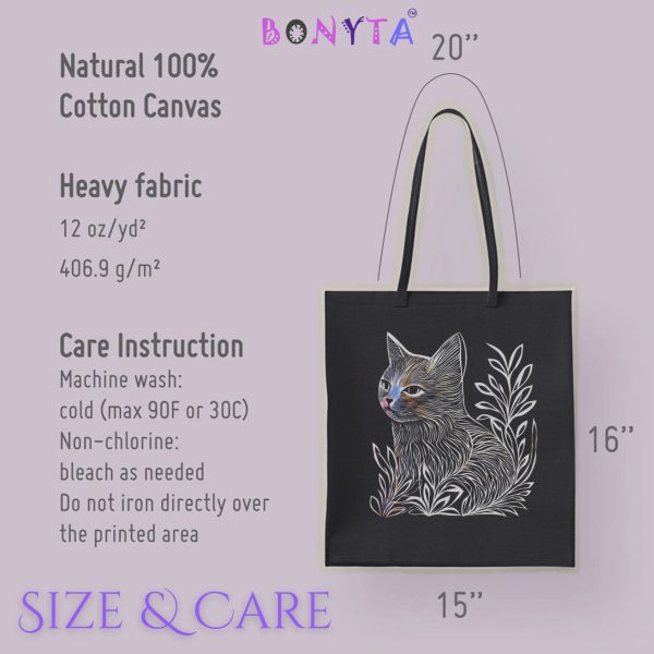 Cats & Beauty Black Tote Bag – Cat in Floral Serenity - Image 8