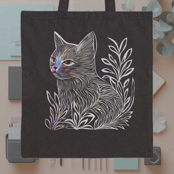 Cats & Beauty Black Tote Bag – Cat in Floral Serenity - Image 5