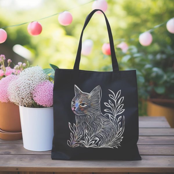 Cats & Beauty Black Tote Bag – Cat in Floral Serenity