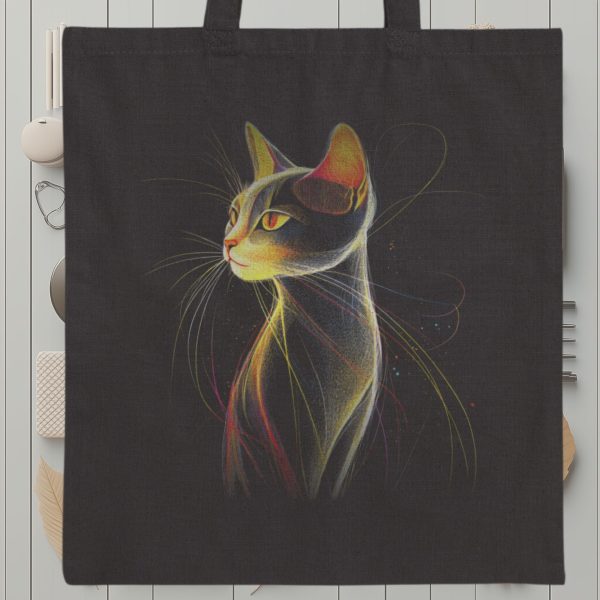 Cats & Beauty Black Tote Bag – Elegant Cat in Golden Glow - Image 9