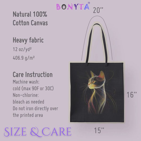 Cats & Beauty Black Tote Bag – Elegant Cat in Golden Glow - Image 8