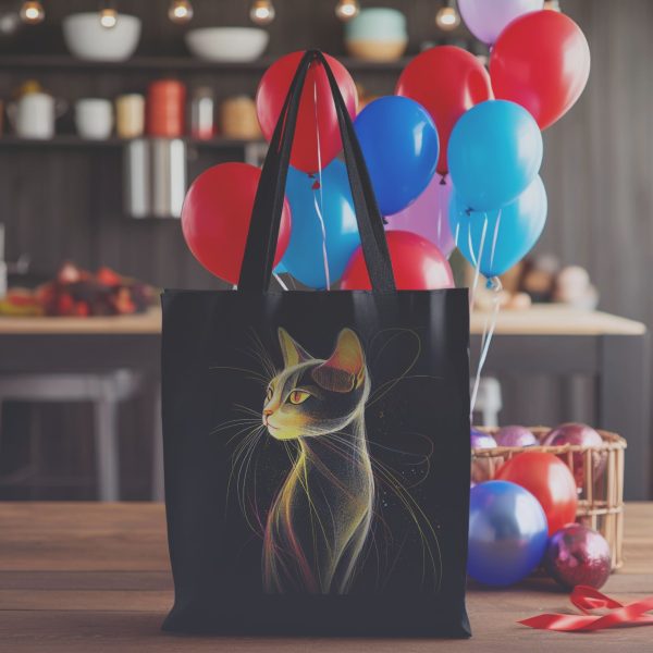 Cats & Beauty Black Tote Bag – Elegant Cat in Golden Glow - Image 5