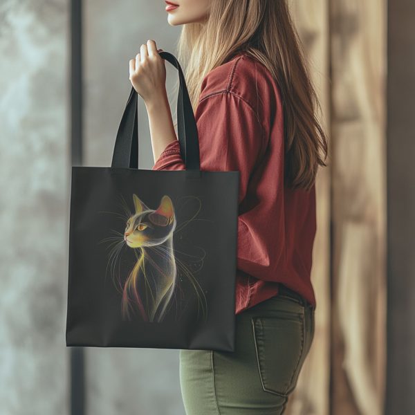 Cats & Beauty Black Tote Bag – Elegant Cat in Golden Glow - Image 4