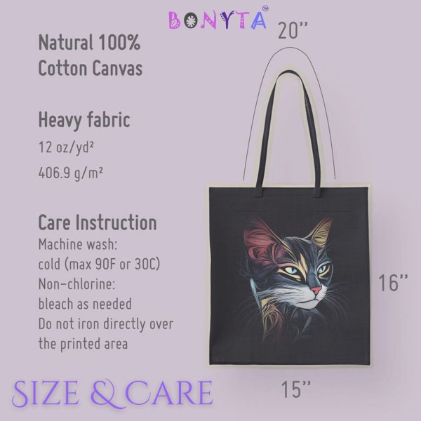 Cats & Beauty Black Tote Bag – Enigmatic Cat in Vibrant Colors - Image 8