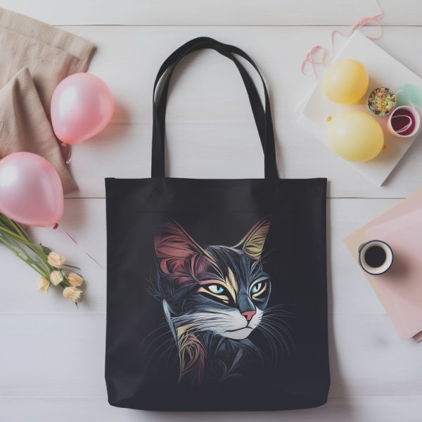 Cats & Beauty Black Tote Bag – Enigmatic Cat in Vibrant Colors - Image 6