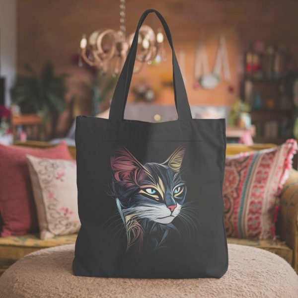 Cats & Beauty Black Tote Bag – Enigmatic Cat in Vibrant Colors - Image 4